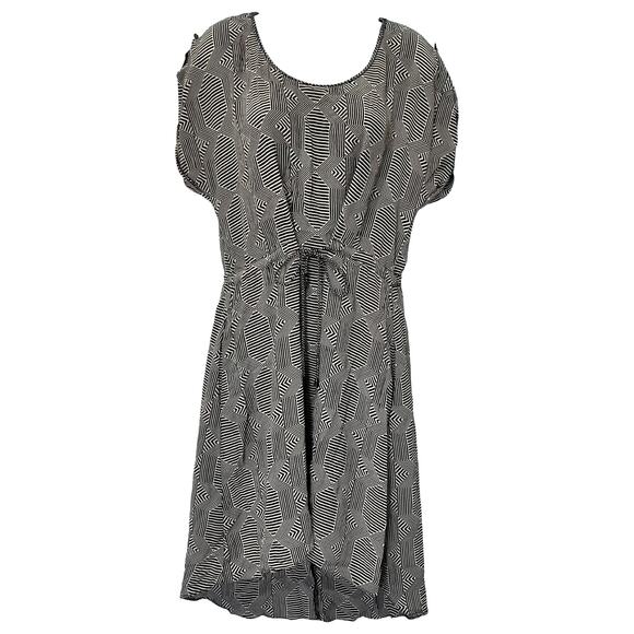 Anthropologie Black White Rope Belt High-Low 100% Silk Mini Dress M Pockets - Picture 1 of 11